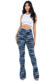 Women's High-Waisted Fringe Striped Bell Bottom Pants