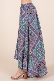 Women's Casual Tribal Print Skirt Set with Ruffle Detail