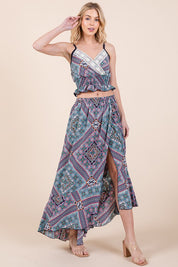 Women's Casual Tribal Print Skirt Set with Ruffle Detail