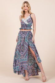 Women's Casual Tribal Print Skirt Set with Ruffle Detail