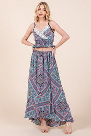 Women's Casual Tribal Print Skirt Set with Ruffle Detail