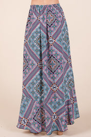 Women's Casual Tribal Print Skirt Set with Ruffle Detail