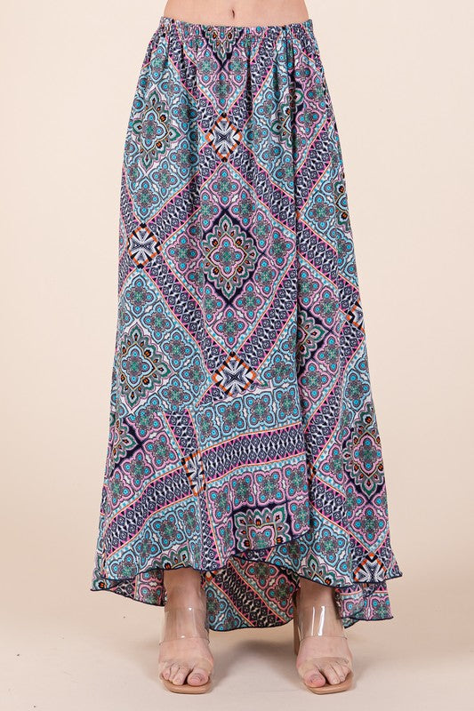 Women's Casual Tribal Print Skirt Set with Ruffle Detail