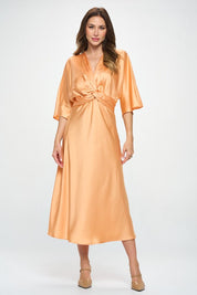 Women's Casual A-Line Satin Stretch Maxi Dress with Twist