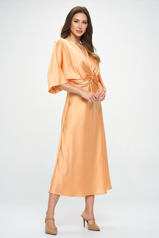 Women's Casual A-Line Satin Stretch Maxi Dress with Twist