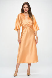 Women's Casual A-Line Satin Stretch Maxi Dress with Twist