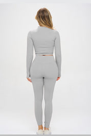 Seamless Ribbed Tracksuit Zip-up Two-Piece Set