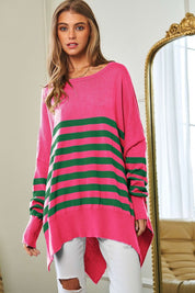 Women's Loose Fit Multi-Striped Elbow Patch Sweater Top