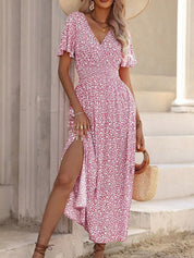 Women's Floral V Neck Midi Dress