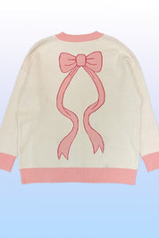 Women's V-Neck Bow Intarsia Knit Cardigan