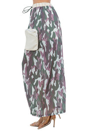 Women's Cargo Style Long Maxi Skirt with Elasticized Waist