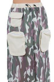 Women's Cargo Style Long Maxi Skirt with Elasticized Waist