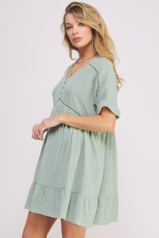 Women's Textured Short Sleeve V-Neck A-Line Dress