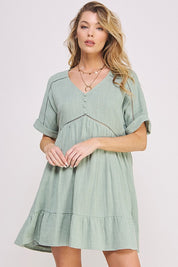 Women's Textured Short Sleeve V-Neck A-Line Dress