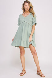 Women's Textured Short Sleeve V-Neck A-Line Dress