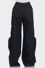 Men's Distressed Indigo Cargo Jeans with Zippers