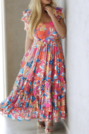 Floral Print Sleeveless Ruffle Tiered Maxi Dress