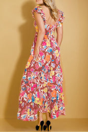 Floral Print Sleeveless Ruffle Tiered Maxi Dress