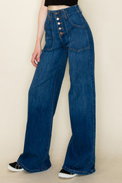 Women's High Waist Vintage Flare Wide Leg Denim Jeans