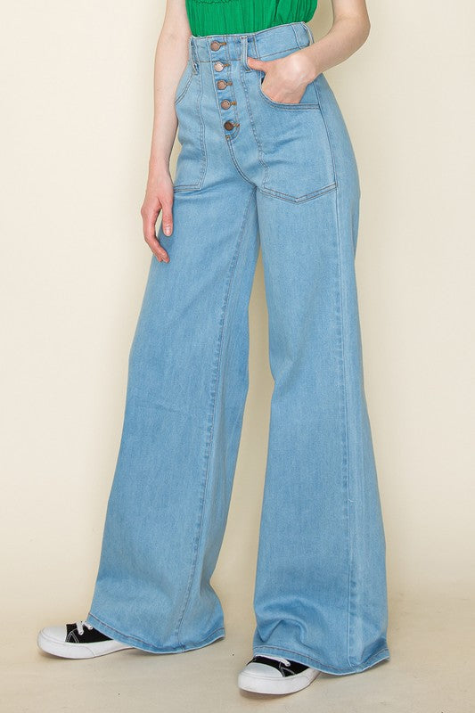 Women's High Waist Vintage Flare Wide Leg Denim Jeans