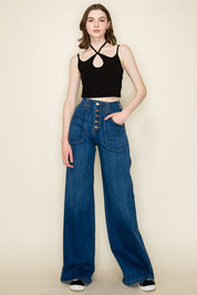 Women's High Waist Vintage Flare Wide Leg Denim Jeans