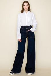 Women's High Waist Vintage Flare Wide Leg Denim Jeans