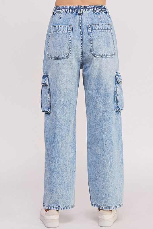 Women's High Waist Baggy Denim Cargo Trousers