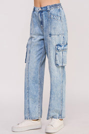 Women's High Waist Baggy Denim Cargo Trousers