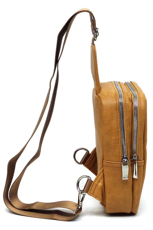 Women's Adjustable Faux Leather Sling Bag Backpack