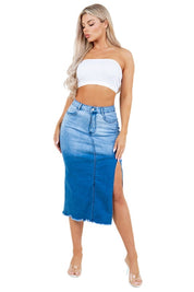 Women's Color Block Bodycon Denim Long Skirt