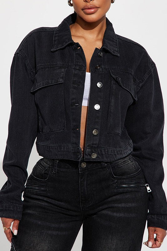 Women's Oversized Denim Jacket with Long Sleeves