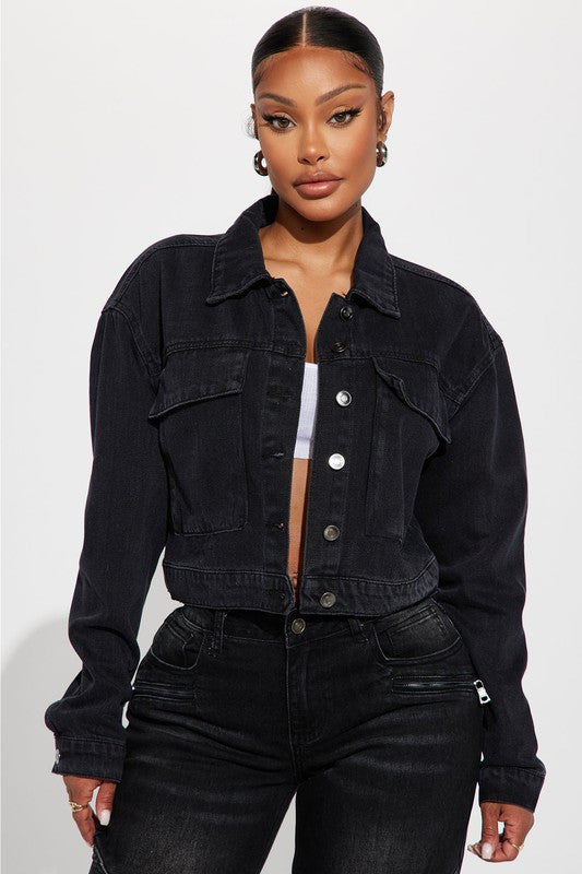 Women's Oversized Denim Jacket with Long Sleeves