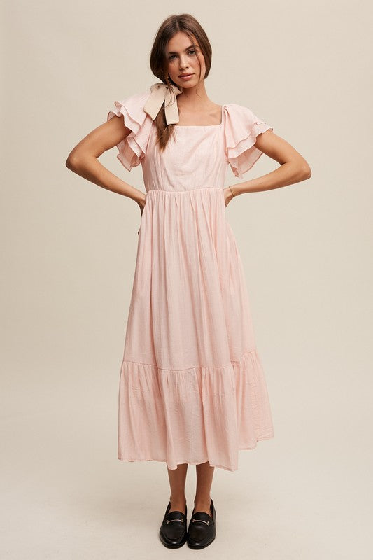 Women's Square Neck Ruffled Short Sleeve Maxi Dress