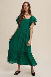 Women's Square Neck Ruffled Short Sleeve Maxi Dress