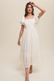 Women's Square Neck Ruffled Short Sleeve Maxi Dress