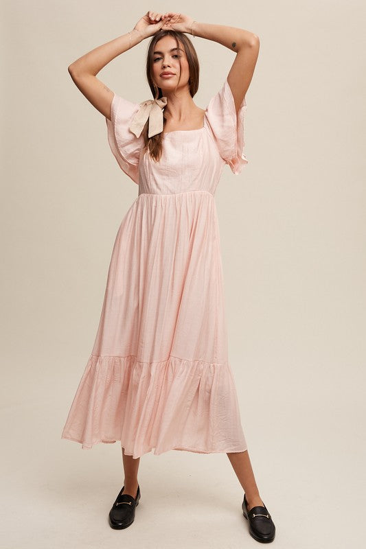 Women's Square Neck Ruffled Short Sleeve Maxi Dress