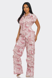 Women's Relaxed-Fit Pink Tie-Dye Jumpsuit