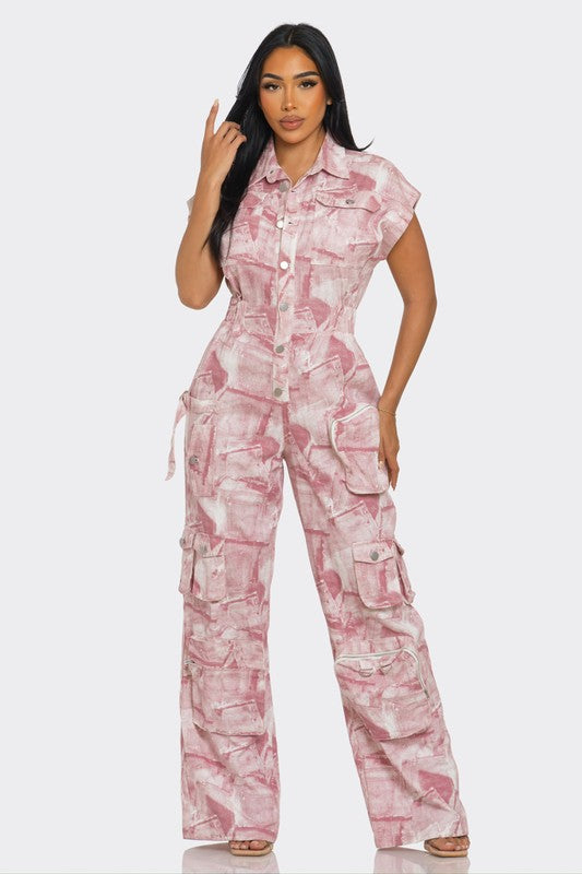 Women's Relaxed-Fit Pink Tie-Dye Jumpsuit