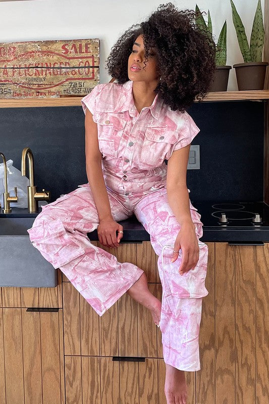 Women's Relaxed-Fit Pink Tie-Dye Jumpsuit