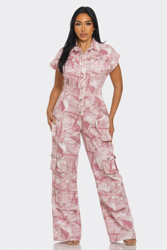 Women's Relaxed-Fit Pink Tie-Dye Jumpsuit