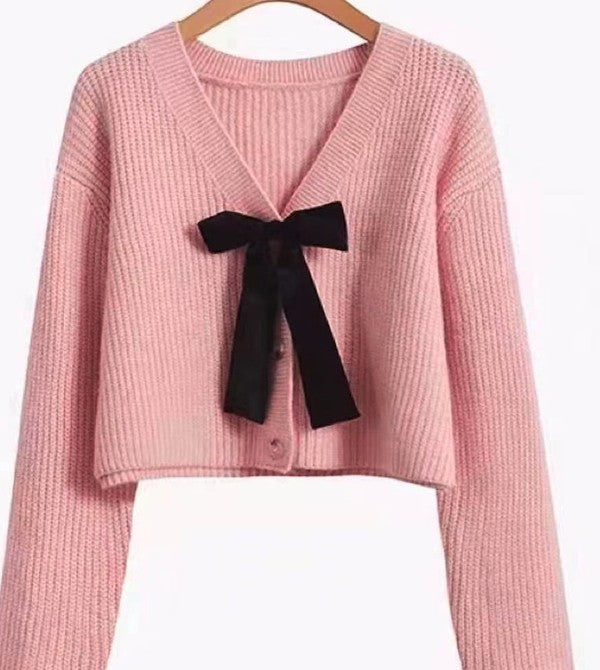 Women's Bow Tie V-Neck Cropped Cardigan