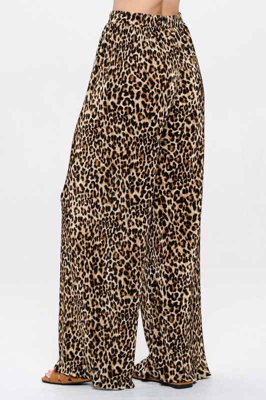 Made in USA Leopard Plisse Lined Straight Pants