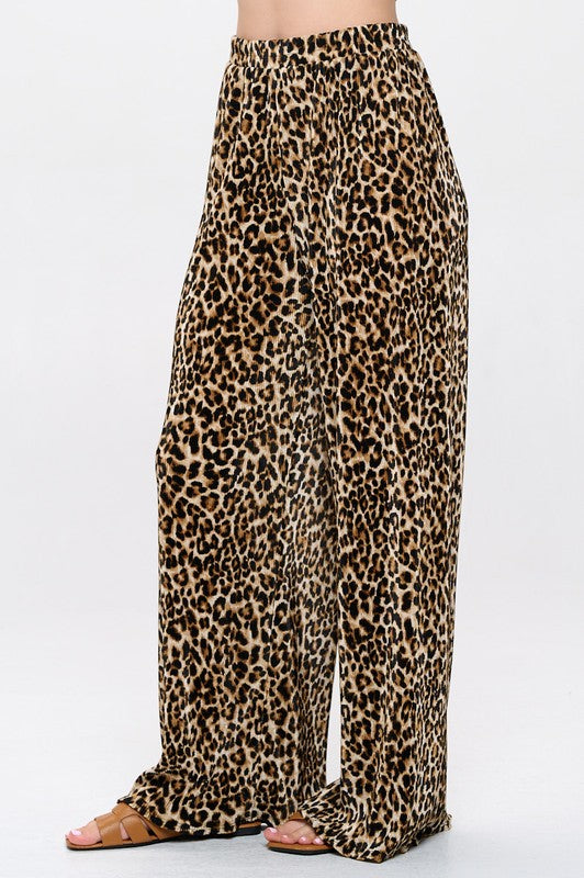 Made in USA Leopard Plisse Lined Straight Pants