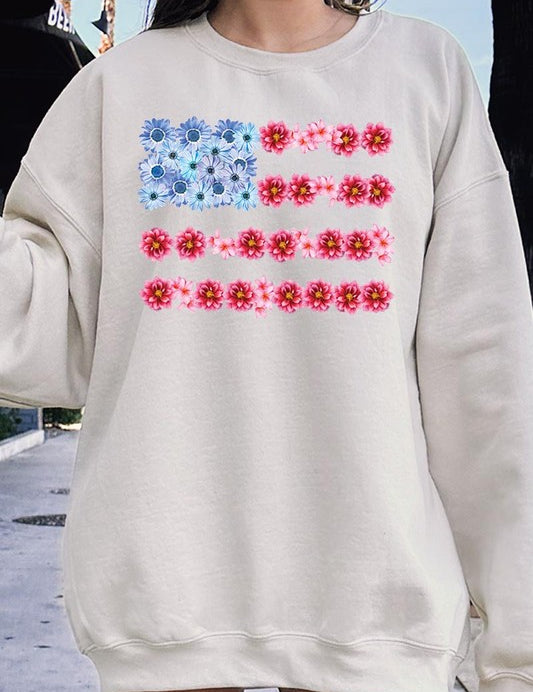 Flower USA Flag Graphic Fleece Sweatshirts