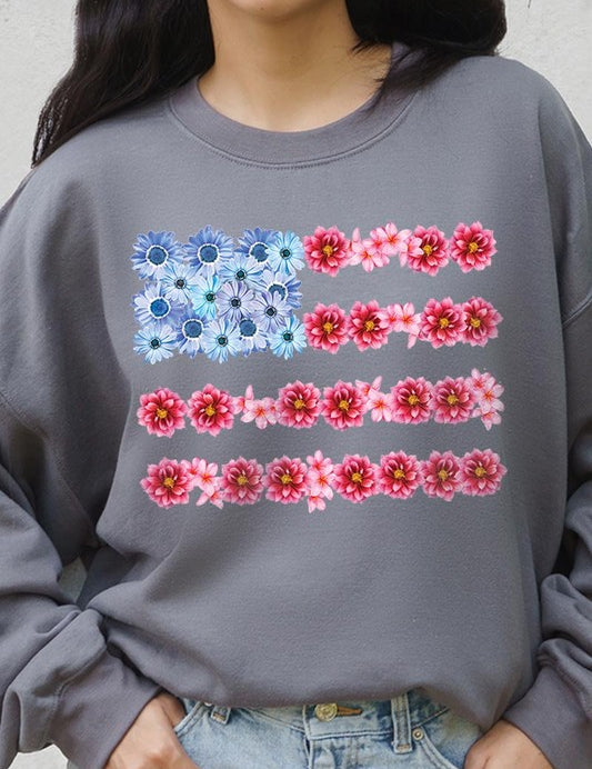 Flower USA Flag Graphic Fleece Sweatshirts