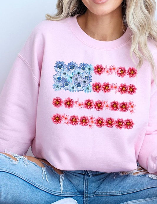 Flower USA Flag Graphic Fleece Sweatshirts