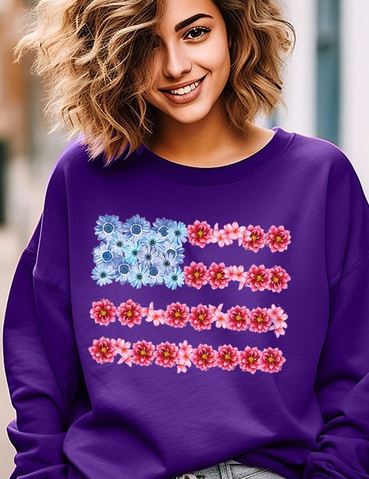 Flower USA Flag Graphic Fleece Sweatshirts