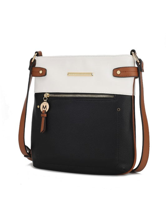 Women's Adjustable Vegan Leather Crossbody Bag with Gold Accents