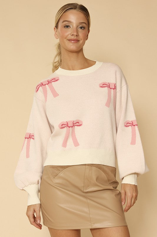 Women's Bow Intarsia Knit Sweater