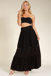 Women's Casual Lace Tiered Ruffle Maxi Skirt